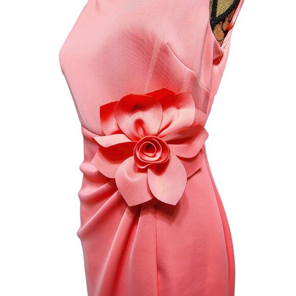 JH Evenings Coral Sheath Dress Size 8 NWT Satin Flower Waist Knee Length Formal - Picture 8 of 12